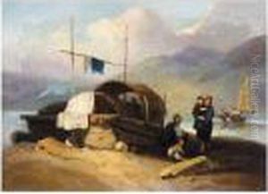 Chinese Family At The Sea-shore, Near Macau by George Chinnery