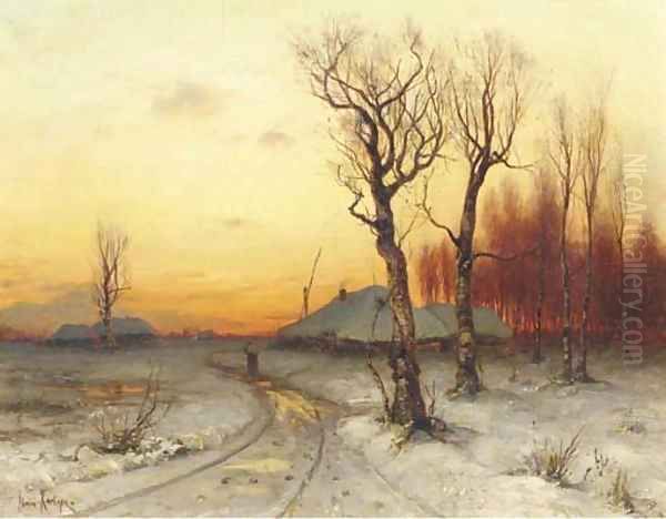 Winter snowcovered farms at dusk - view 1