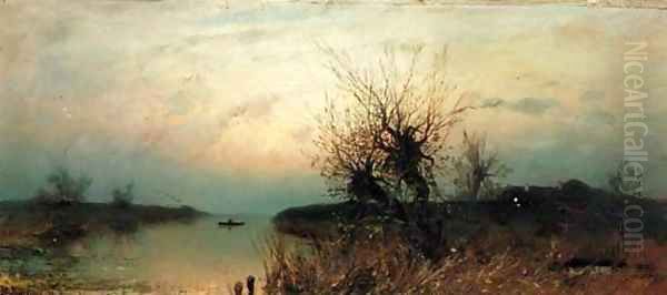 Lone Fisherman at Dusk - view 1