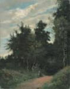 "chemin A L'oree De La Foret" 
Huile Surtoile, Signee En Bas A Gauche. 27,6 X 21,7 Cm. Eleve De Corot by Antoine Chintreuil