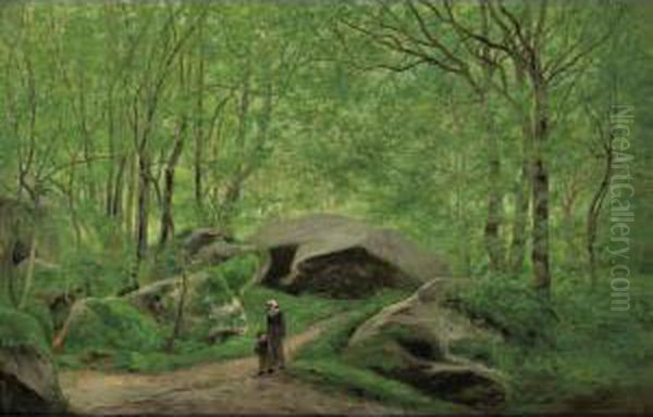 Enfants Dans La Foret [ ; 
Through The Woods ; Oil On Canvas Signed And Located Chintreuil Cernay 
(?) Lower Left] - view 1