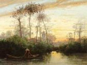 Pecheur Sur Sa Barque by Antoine Chintreuil