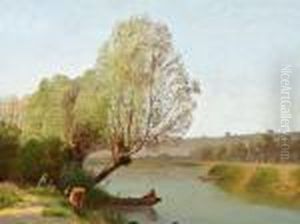 Pecheurs Au Bord De La Riviere by Antoine Chintreuil