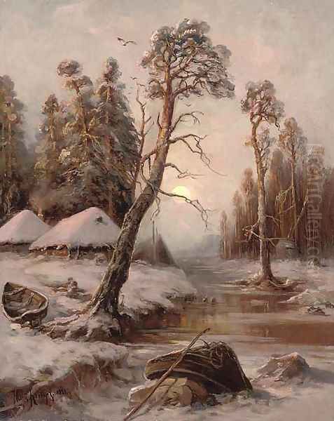 Winter landscape with lake - view 1