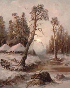 Winter landscape with lake