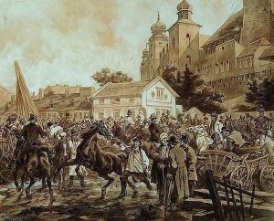 Horse Market near Wawel Royal Castle, Cracow by Juliusz Kossak