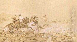 Bustards Hunting with Greyhounds by Juliusz Kossak