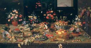 Still Life of Flowers Fruit and Animals by Jan van Kessel