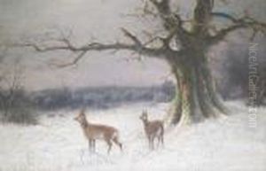Deerin A Winter Landscape by Nils Hans Christiansen