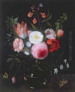 Spring Flowers in a glass vase by Jan van Kessel