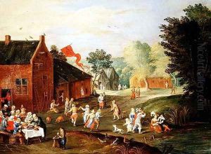 Peasants Feasting in a Village by Jan van Kessel