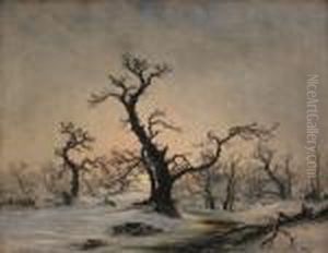 Snowy Parkland View With Deer In The Distance by Nils Hans Christiansen