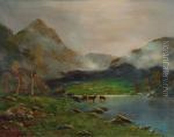 Extensive Highland Landscape With Cattle Watering - view 1