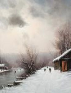 Rowers On A Summer Lake; Skaters On A Frozenlake; A Pair by Nils Hans Christiansen