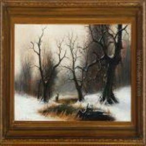 A Winter Forrest With Deer by Nils Hans Christiansen