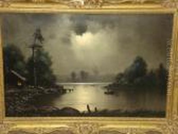 A Moonlit River Scene, Signed - view 1