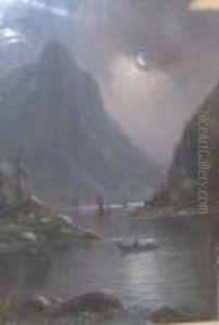 Scandinavian Fjord At Moonlight