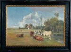 A Danish Summer Landscape With Grazing Cattle by Nils Hans Christiansen