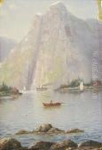 Man Rowingin A Norwegian Fjord by Nils Hans Christiansen