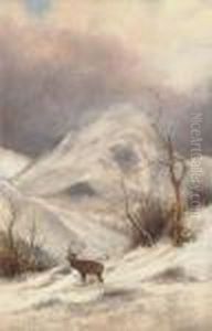 Deer In A Winter Landscape by Nils Hans Christiansen