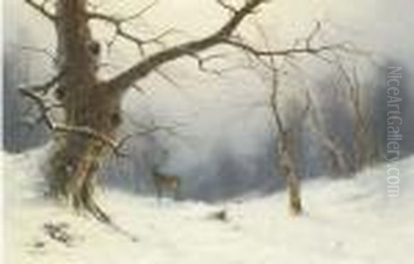 A Stag In A Winter Landscape - view 1