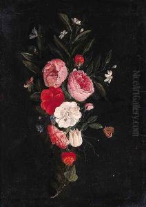 A swag of roses, carnations and other flowers - a fragment by Jan van Kessel
