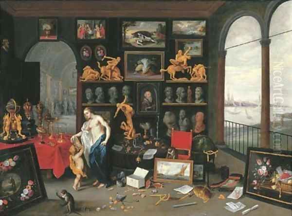 An Allegory of Sight a collector's cabinet, a view of Antwerp beyond - view 1