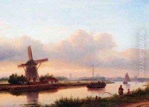 A Panoramic Summer Landscape With Barges On The Trekvliet, The Hague In The Distance