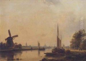 Moored vessels on the Vliet, The Hague beyond
