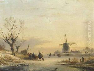 Numerous figures and a koek en zopie on the ice