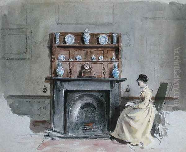 Lady Seated by Fireplace - view 1