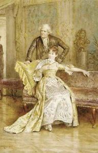 A gentleman and a lady in a drawing room by George Goodwin Kilburne