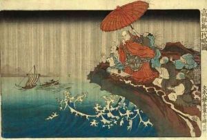 Nichiren Praying for Rain on the Promontory of Ryozangasaki in Kamakura, 1271 by Utagawa Kuniyoshi
