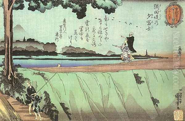 Fuji in the Evening as Seen from Sumida Zutsumi, from "Thirty-Six Views of the Eastern Capital and Mount Fuji" 1844-48 - view 1
