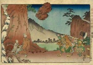 Doctrinal Discussion-Rock at Mount Komuro, May 1274 by Utagawa Kuniyoshi