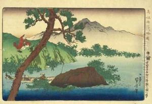 Nichiren converting the spirit of a cormorant fisherman on the Isawa river in the province of Kai