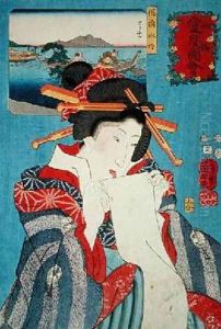 A Jelly fish of Bizen and a woman preparing to write a letter by Utagawa Kuniyoshi