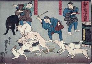 Moral teaching for shopboys giving good and bad examples of behaviour 11 by Utagawa Kuniyoshi