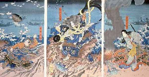 The Death of Tomomori at the battle of Dan no Ura by Utagawa Kuniyoshi