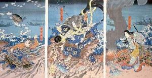 The Death of Tomomori at the battle of Dan no Ura by Utagawa Kuniyoshi