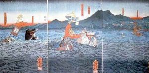 The Rival Generals fording the Ujigawa by Utagawa Kuniyoshi