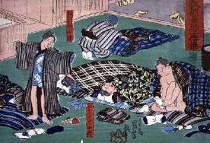 Moral teaching for shopboys giving good and bad examples of behaviour 13 by Utagawa Kuniyoshi