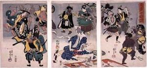Otsu e Paintings Coming Alive Triptych by Utagawa Kuniyoshi