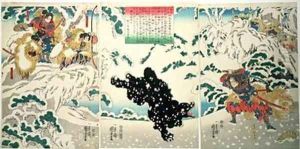 Kamei Rokuro and the Black Bear in the Snow by Utagawa Kuniyoshi