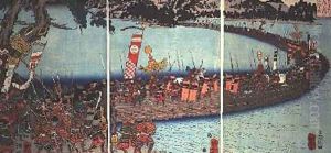 The bridge of boats at the battle of the Nagaragawa by Utagawa Kuniyoshi