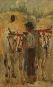 Contadino Con Buoi by Cesare Ciani