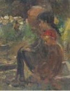 Bimba Seduta In Giardino by Cesare Ciani