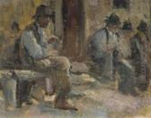 Contadini Seduti Sulla Panca A Castagno D? Andrea by Cesare Ciani