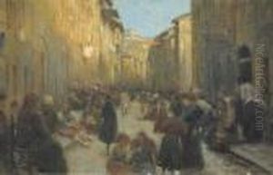 Scorcio Di Via Con Figure by Cesare Ciani