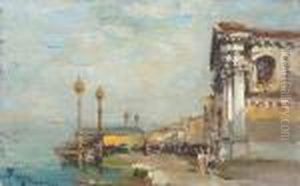Molo A Venezia Con Figure by Beppe Ciardi